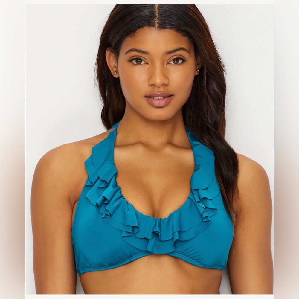 Kenneth Cole Reaction Rufflelicious Teal Bikini Bra Top